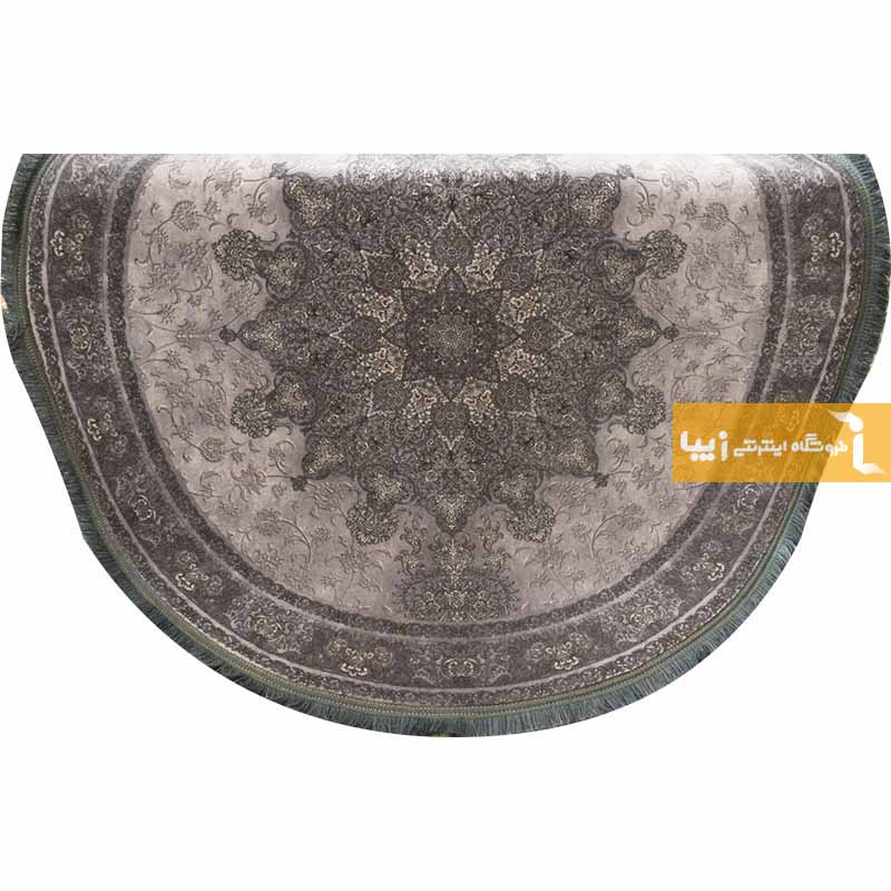 فرش گرد طرح تورمالین زمینه طوسی