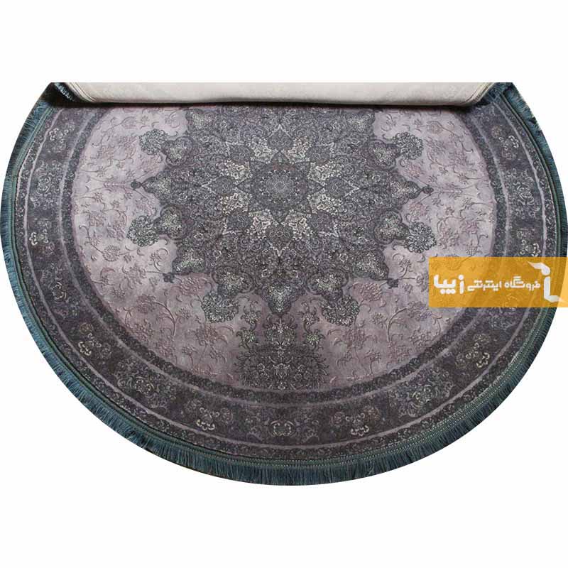 فرش گرد طرح تورمالین زمینه طوسی