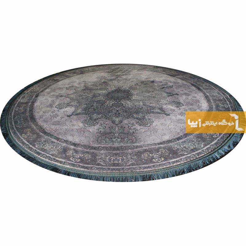 فرش گرد طرح تورمالین زمینه طوسی