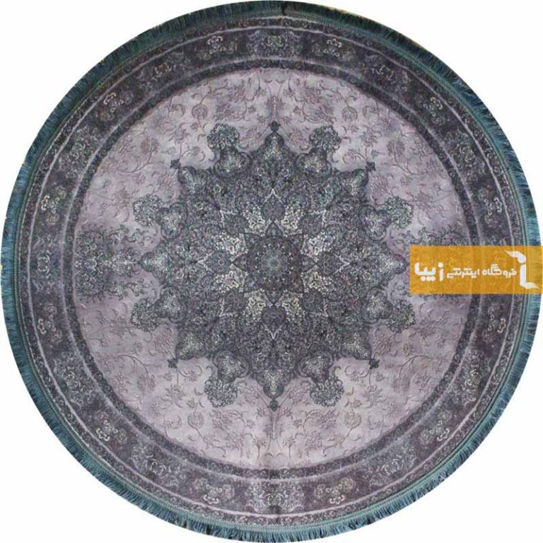 فرش گرد طرح تورمالین زمینه طوسی