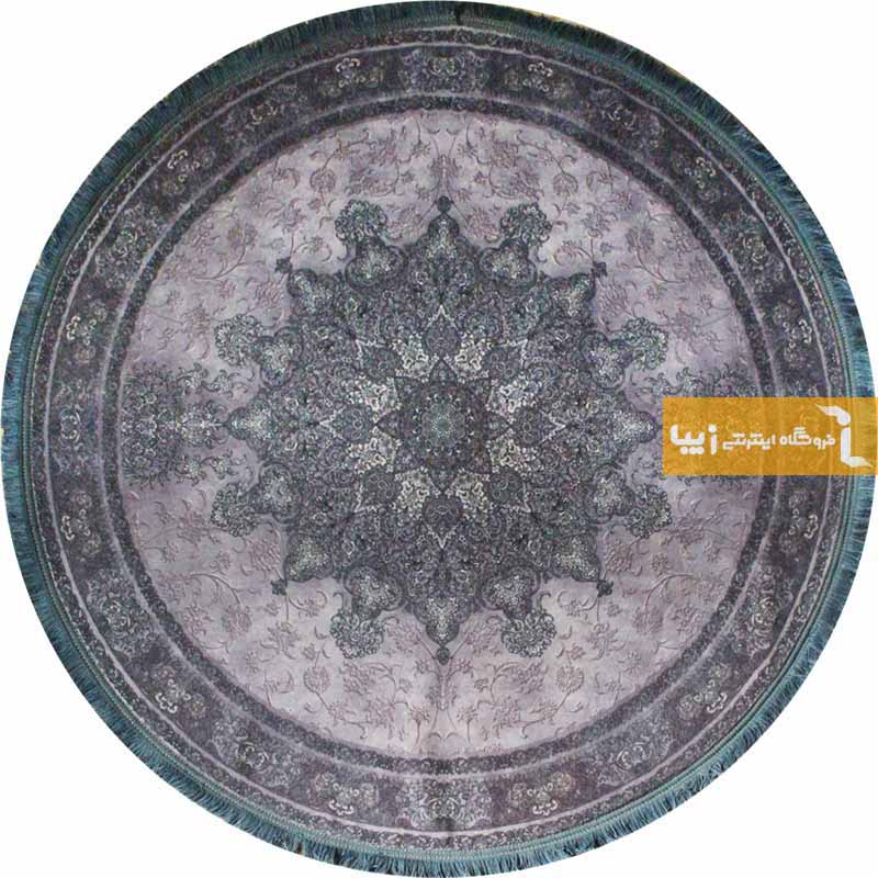 فرش گرد طرح تورمالین زمینه طوسی