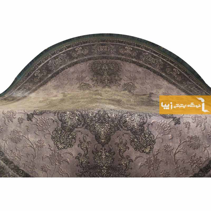 فرش گرد طرح تورمالین زمینه طوسی