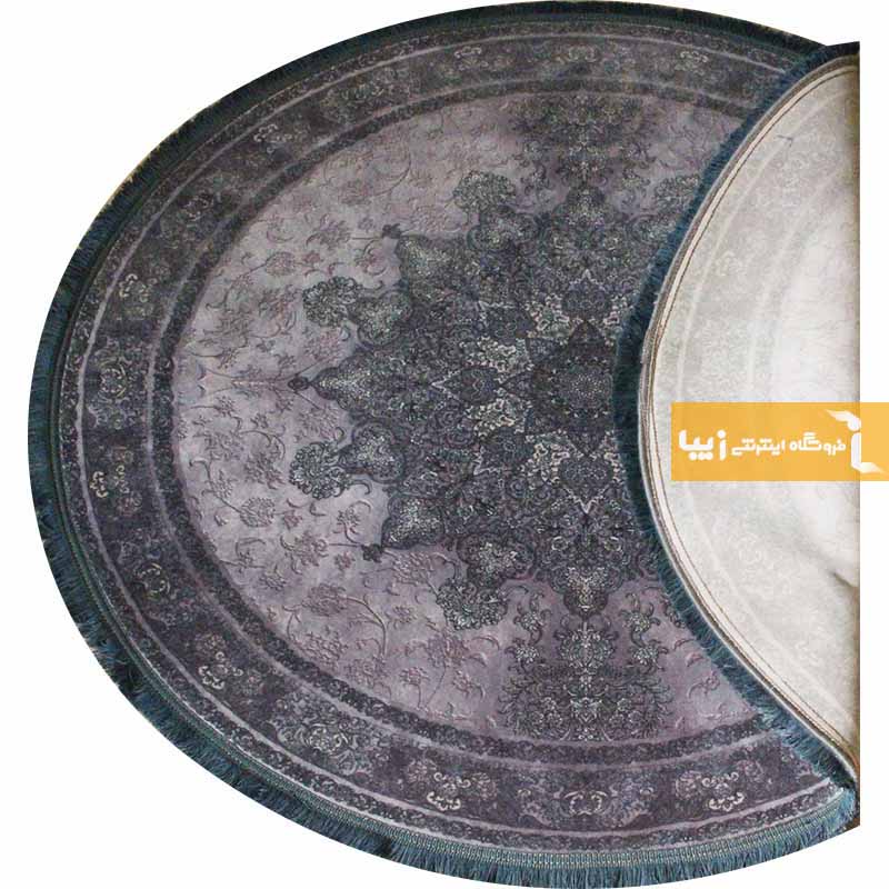 فرش گرد طرح تورمالین زمینه طوسی