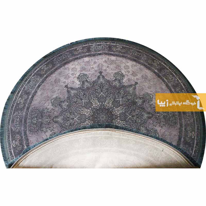 فرش گرد طرح تورمالین زمینه طوسی