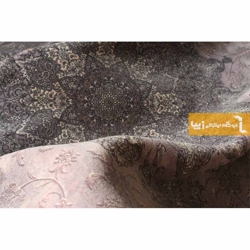 فرش گرد طرح تورمالین زمینه طوسی