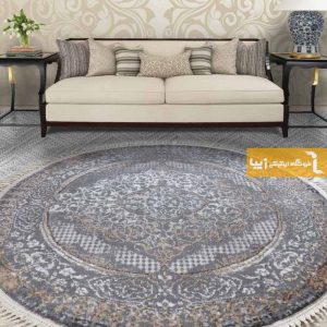 فرش گرد طرح روناک زمینه طوسی