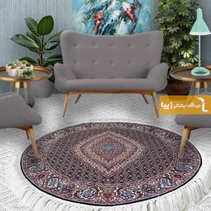 فرش گرد طرح ریزماهی زمینه سرمه ای