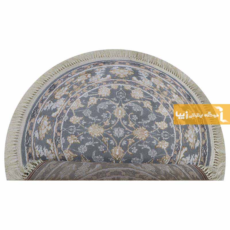 فرش گرد طرح زنیق زمینه طوسی