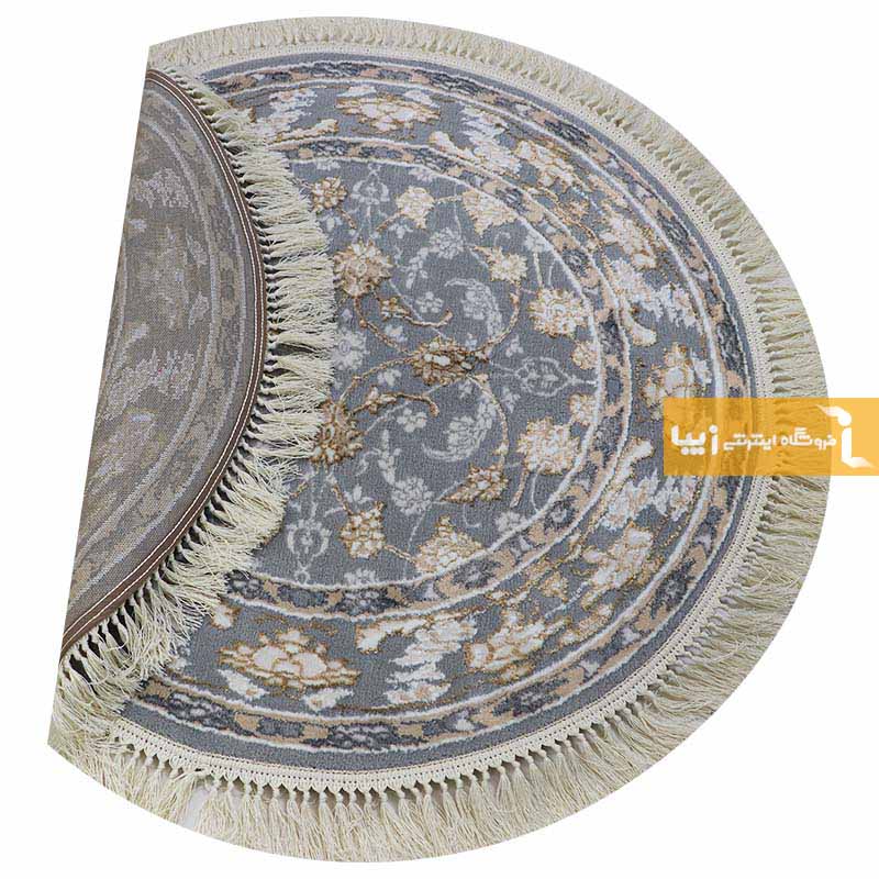 فرش گرد طرح زنیق زمینه طوسی