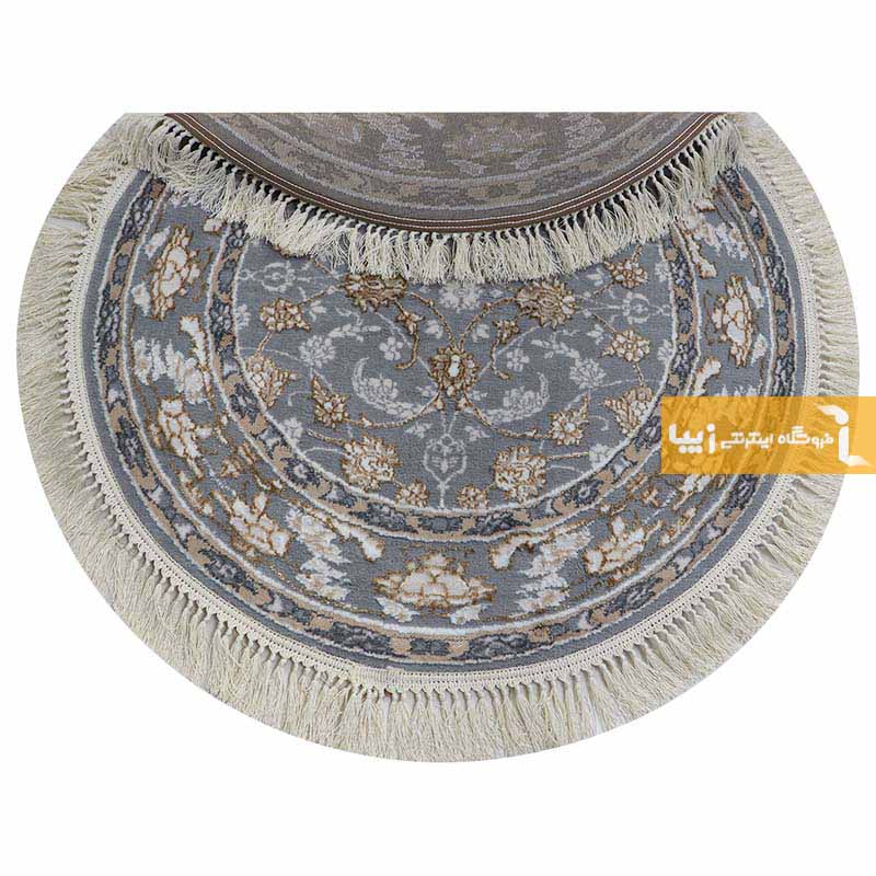 فرش گرد طرح زنیق زمینه طوسی