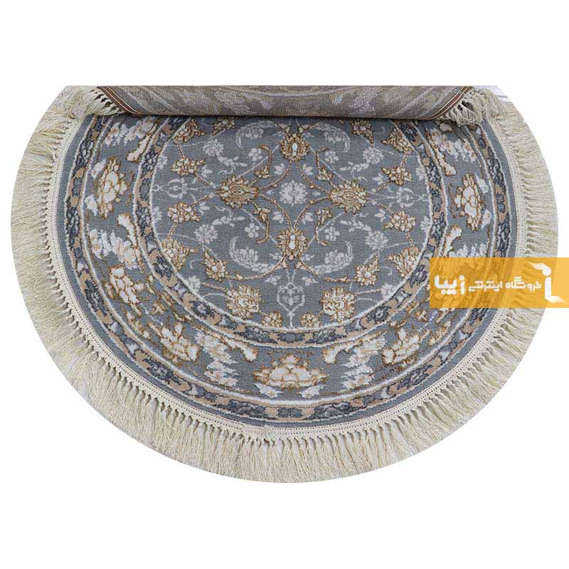 فرش گرد طرح زنیق زمینه طوسی