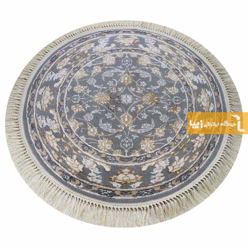 فرش گرد طرح زنیق زمینه طوسی