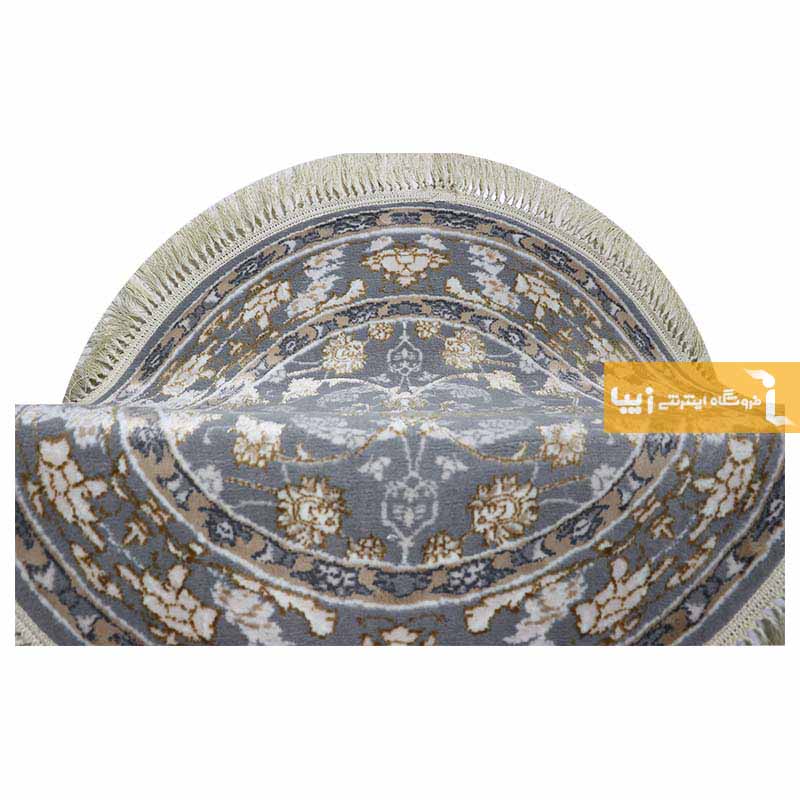 فرش گرد طرح زنیق زمینه طوسی