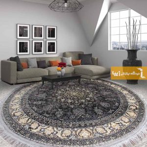 فرش گرد طرح شاهکار زمینه دودی