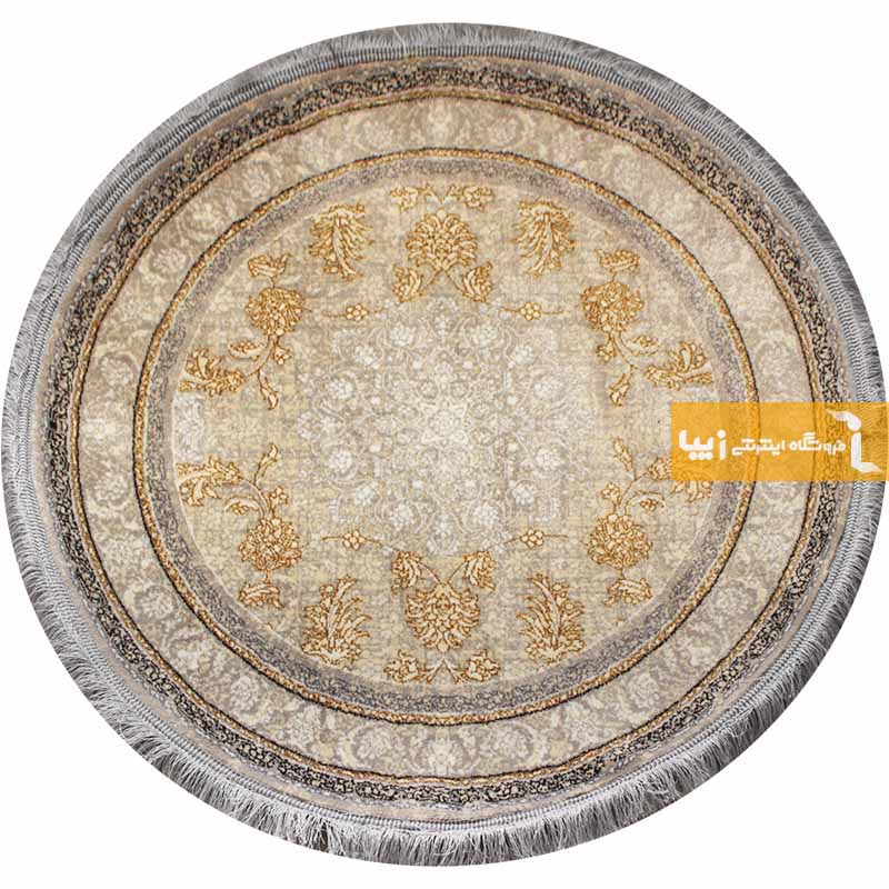 فرش گرد طرح شاهکار زمینه کرم