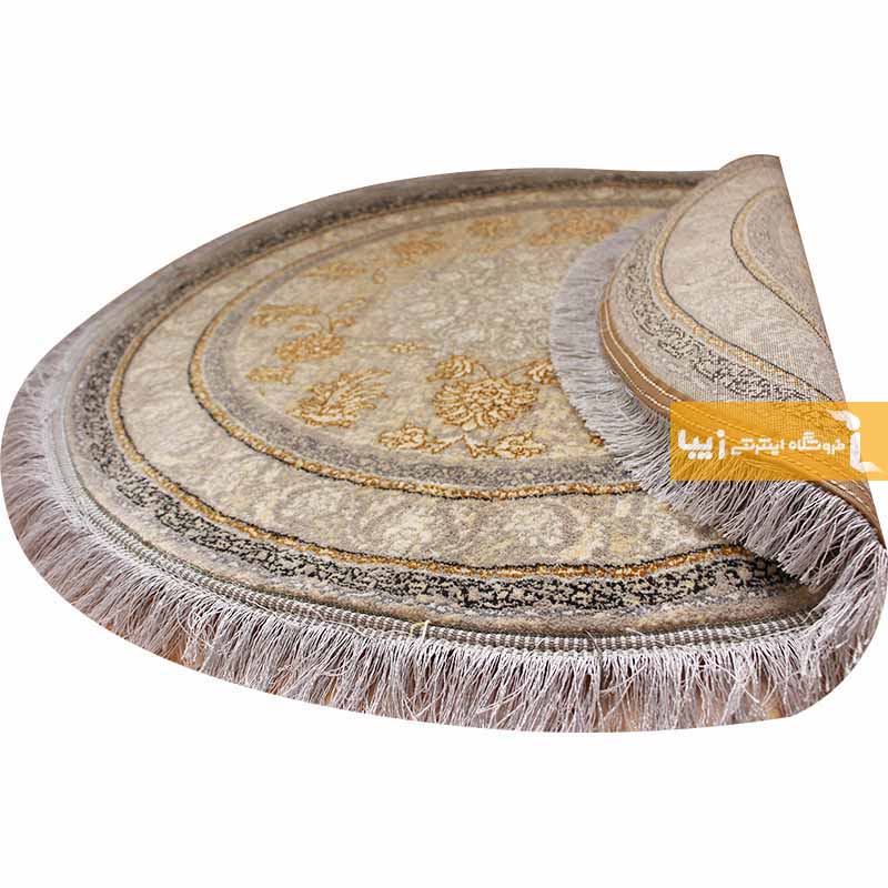 فرش گرد طرح شاهکار زمینه کرم