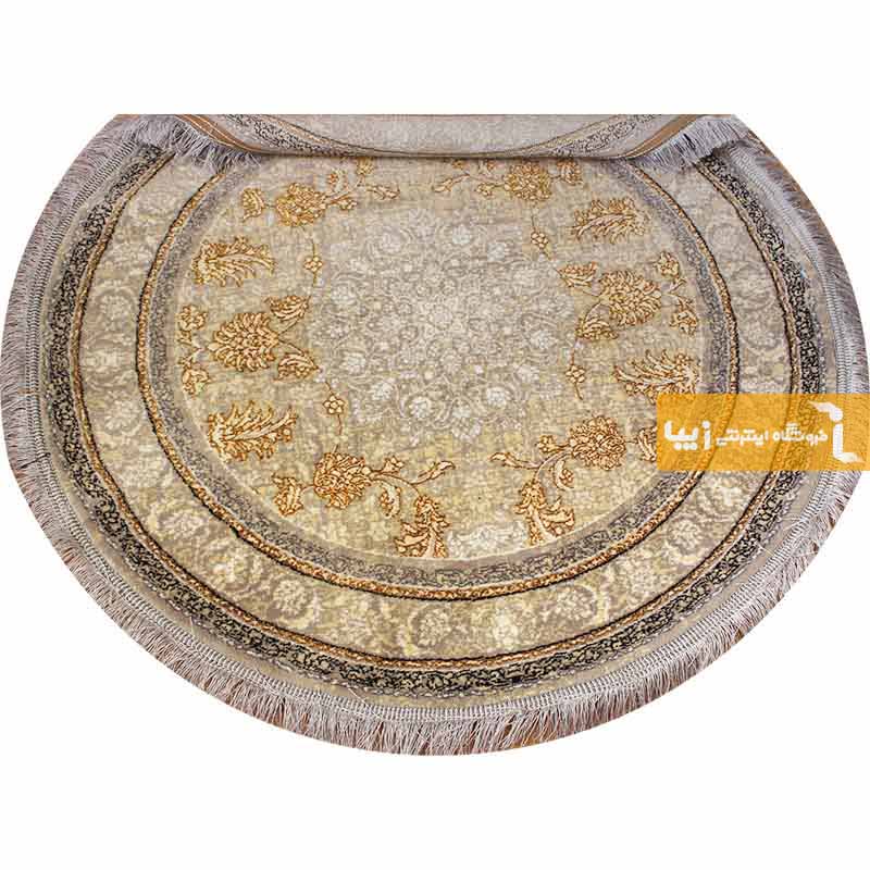 فرش گرد طرح شاهکار زمینه کرم