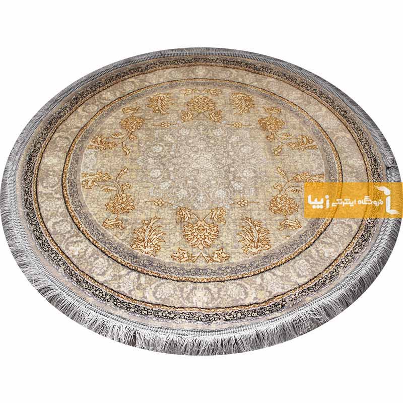 فرش گرد طرح شاهکار زمینه کرم