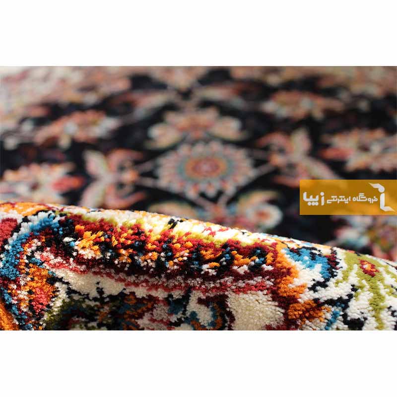 فرش گرد طرح صبا زمینه سرمه ای