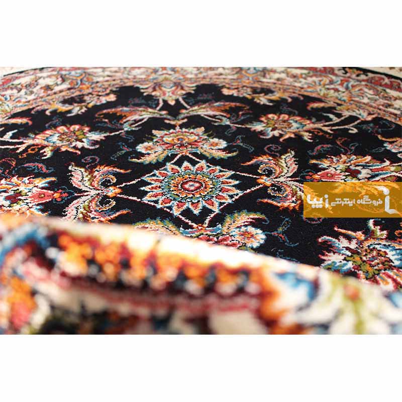 فرش گرد طرح صبا زمینه سرمه ای