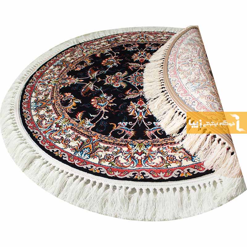 فرش گرد طرح صبا زمینه سرمه ای