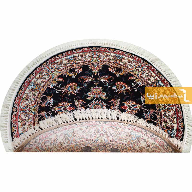 فرش گرد طرح صبا زمینه سرمه ای
