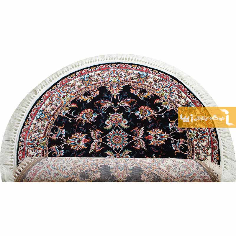 فرش گرد طرح صبا زمینه سرمه ای