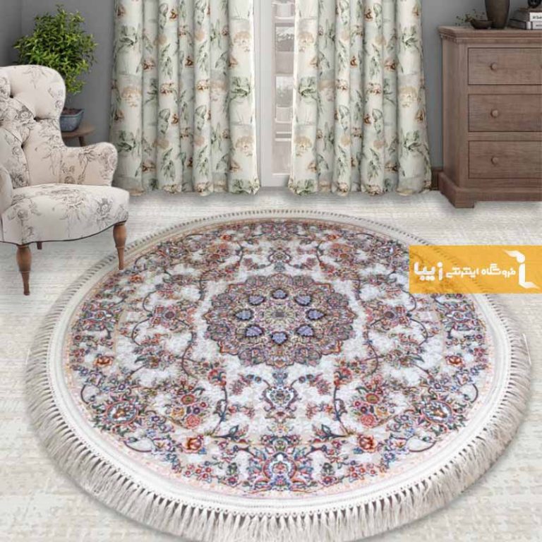 فرش گرد طرح فردوس زمینه کرم
