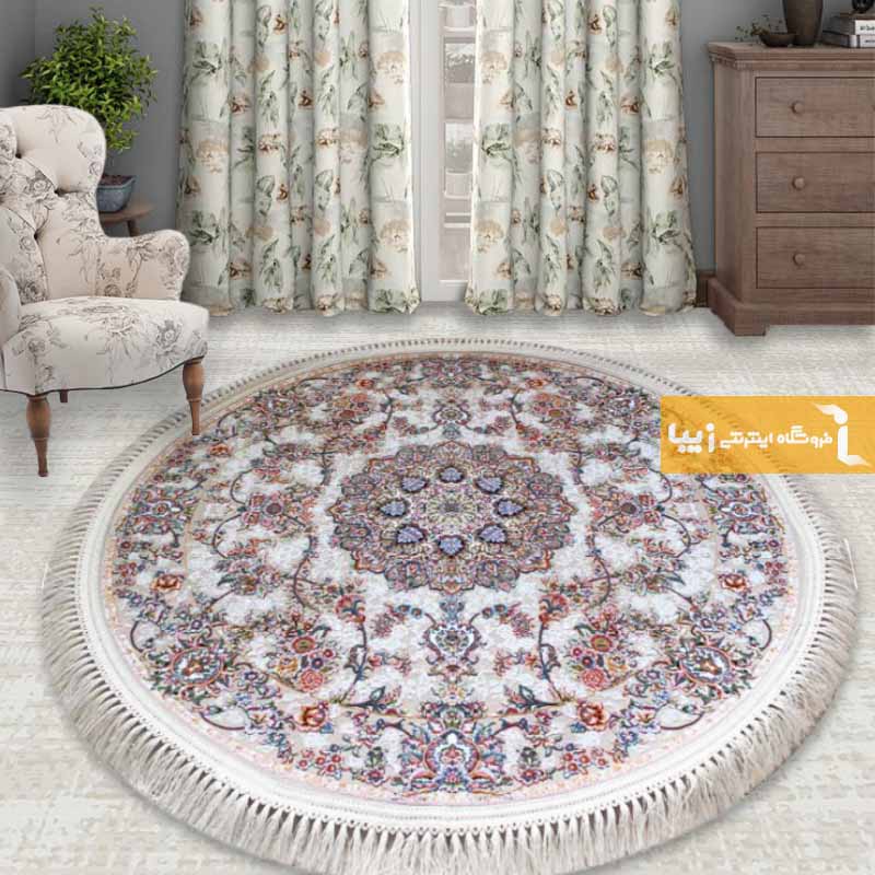فرش گرد طرح فردوس زمینه کرم