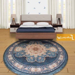 فرش گرد طرح فیروزه زمینه سرمه ای
