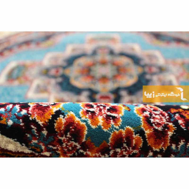 فرش گرد طرح ناردون زمینه آبی