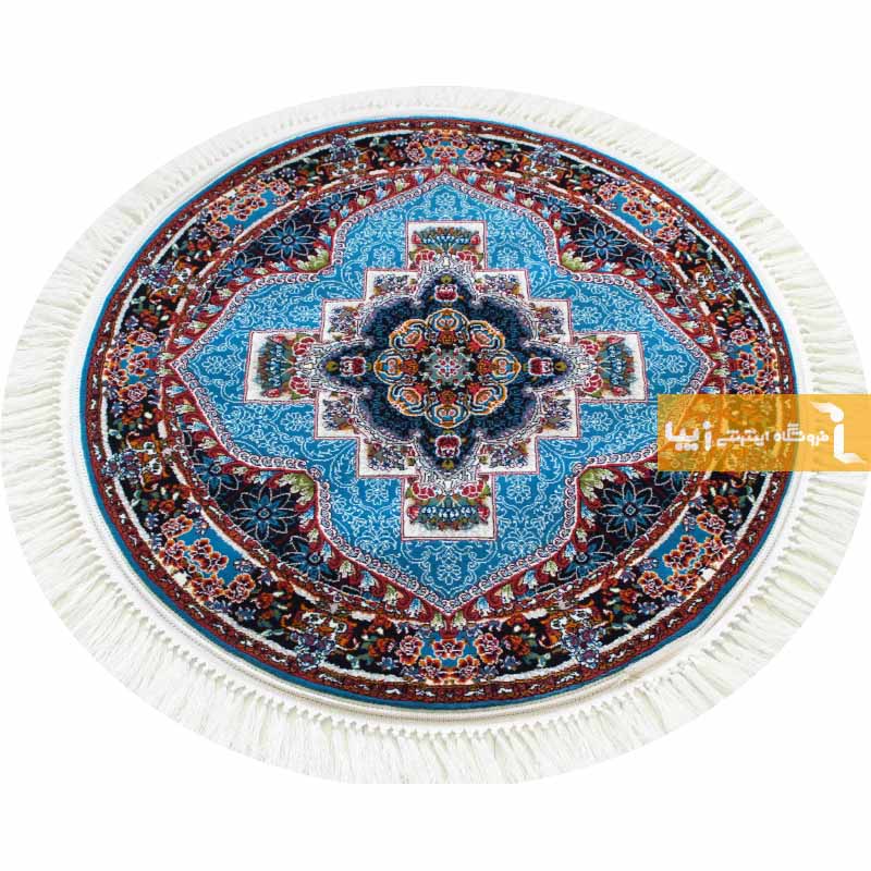 فرش گرد طرح ناردون زمینه آبی