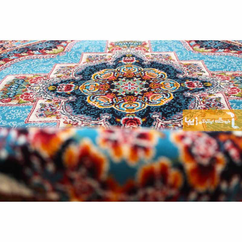 فرش گرد طرح ناردون زمینه آبی