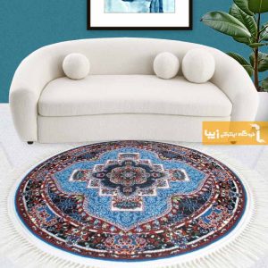 فرش گرد طرح ناردون زمینه آبی