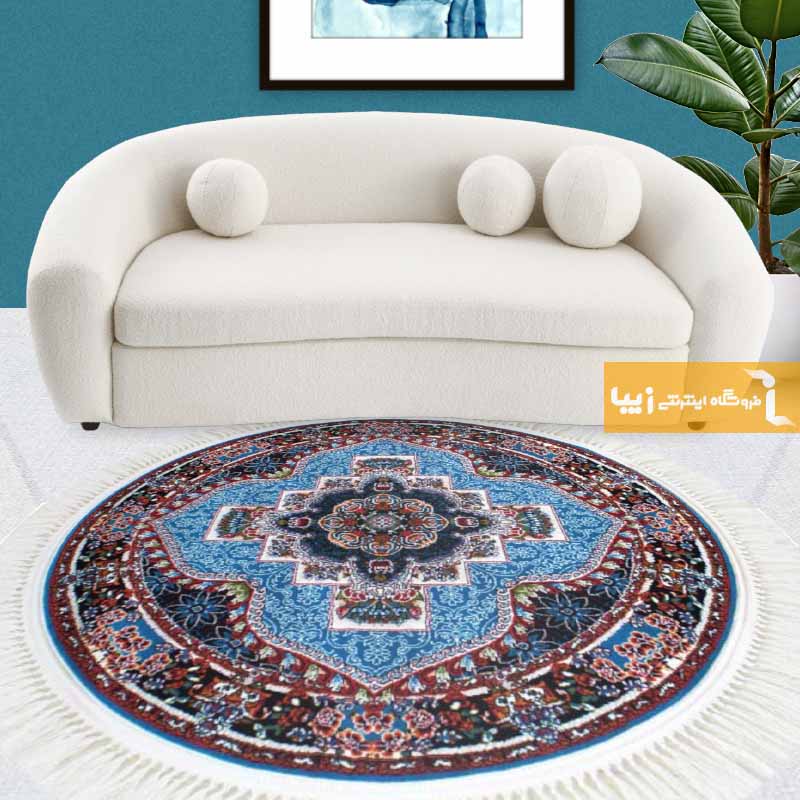 فرش گرد طرح ناردون زمینه آبی