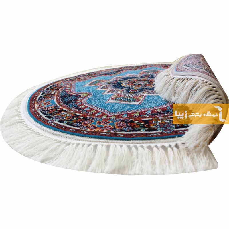 فرش گرد طرح ناردون زمینه آبی