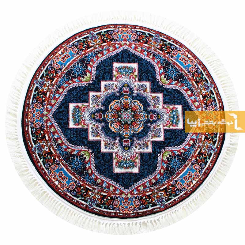 فرش گرد طرح ناردون زمینه سرمه ای