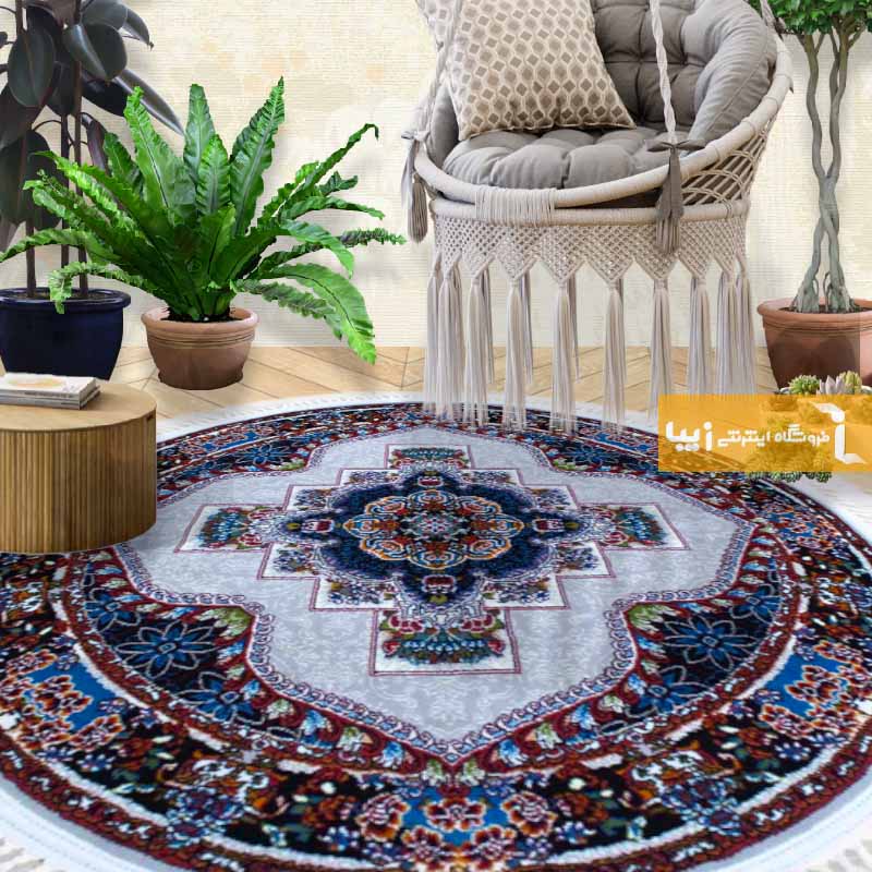 فرش گرد طرح ناردون زمینه فیلی