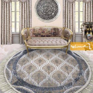 فرش گرد طرح گندم زمینه کرم