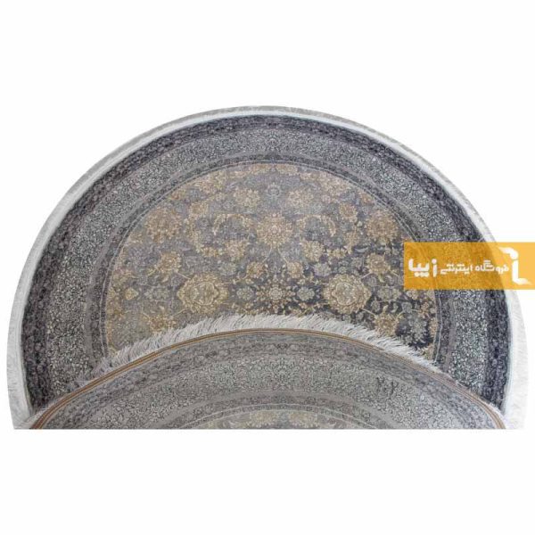 فرش گرد ذغالی طرح شاهگل7