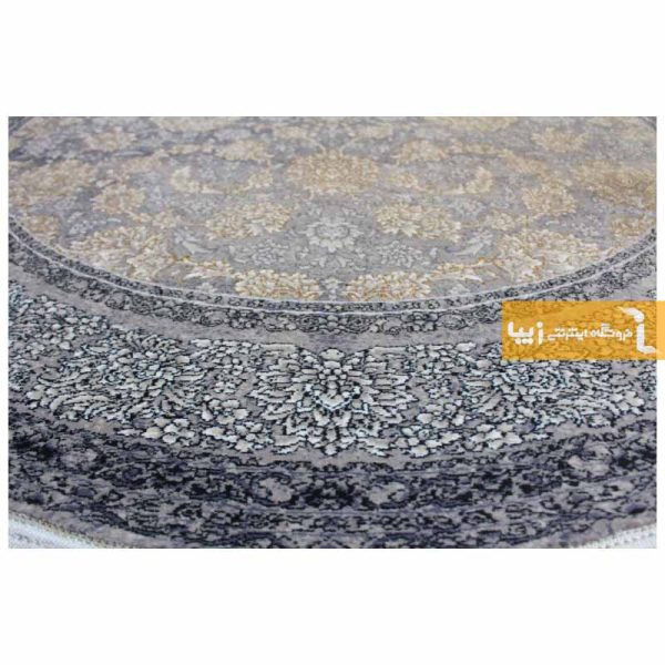 فرش گرد ذغالی طرح شاهگل12