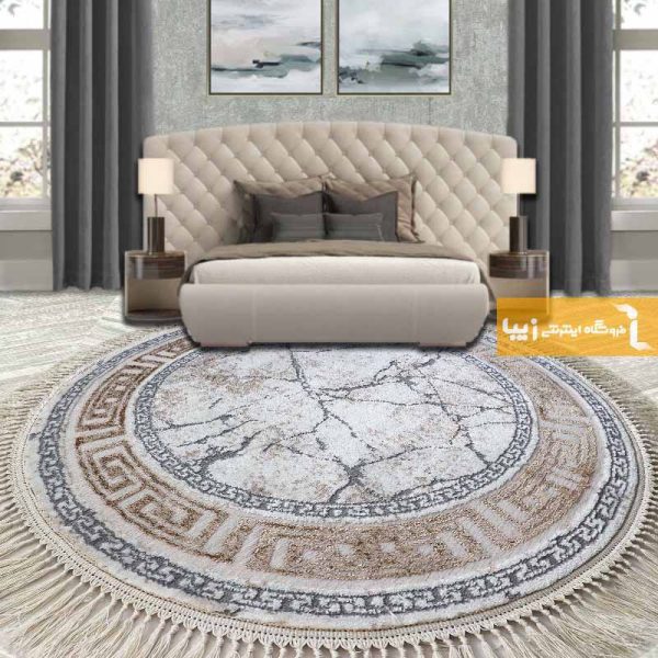 فرش گرد کرم طرح ماربل5
