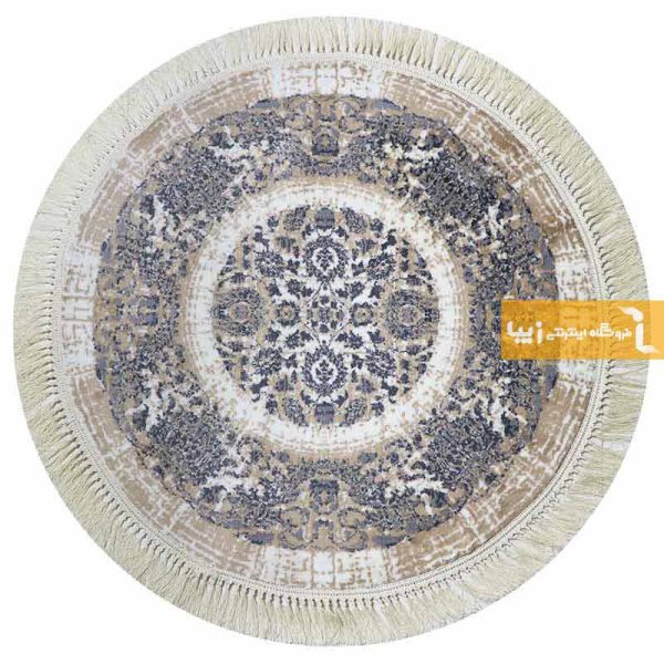 فرش گرد کرم طرح گلشن11