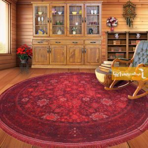 فرش گرد زرشکی طرح یاقوت1