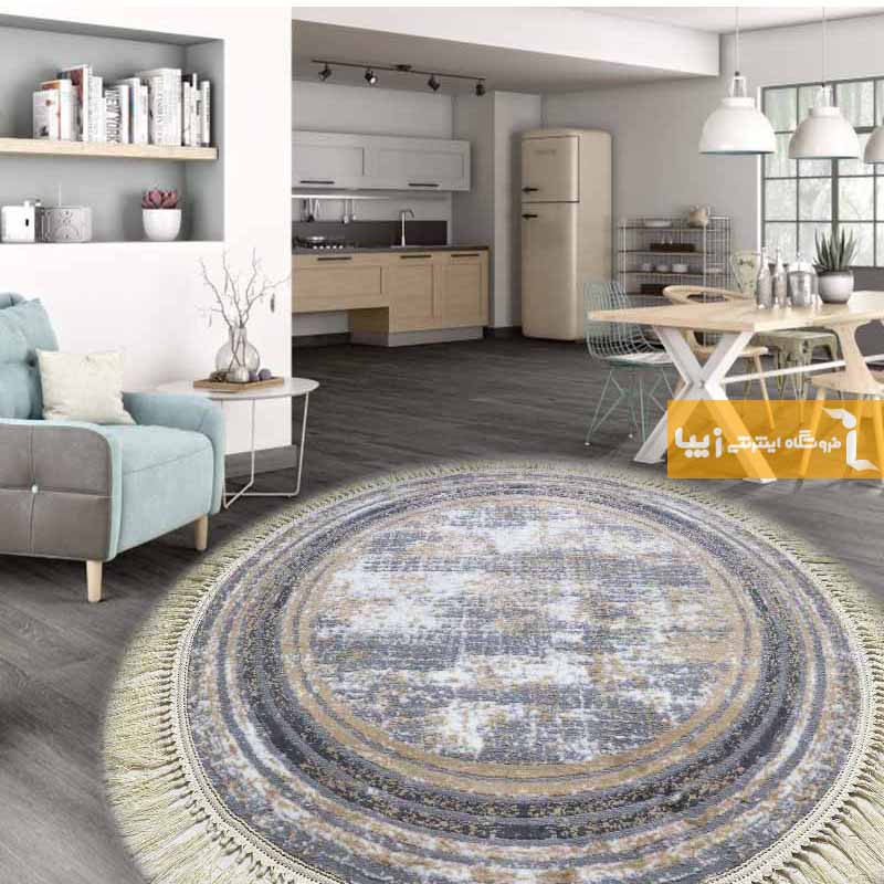 فرش گرد طوسی طرح پتینه1
