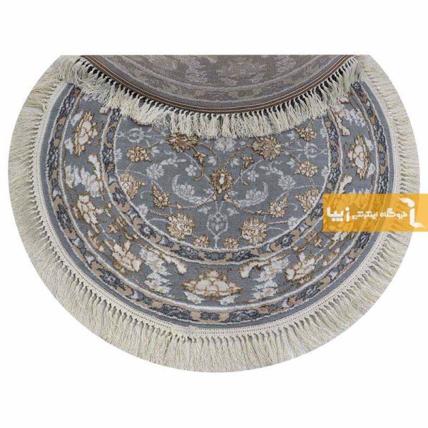 فرش گرد طوسی طرح زنبق7