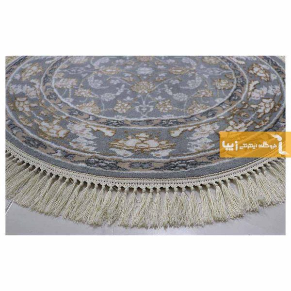 فرش گرد طوسی طرح زنبق2