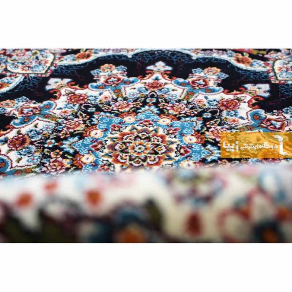 فرش گرد سرمه ای طرح نیلا3