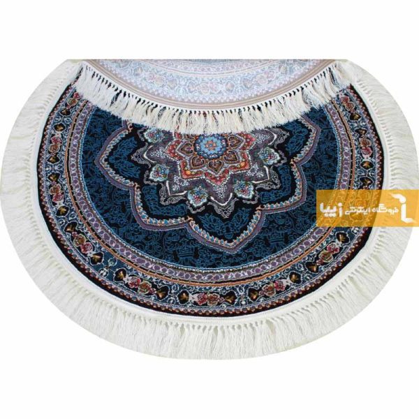 فرش گرد سرمه ای طرح باغ معلق2