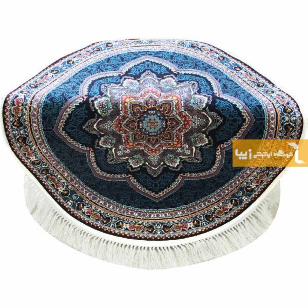 فرش گرد سرمه ای طرح باغ معلق9